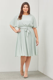 Mint Green Crepe Textured Waist Tie Plus Dress