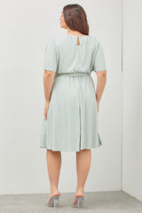 Mint Green Crepe Textured Waist Tie Plus Dress