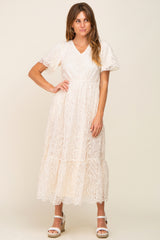 Cream Lace Overlay Maxi Dress