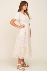 Cream Lace Overlay Maxi Dress