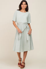 Mint Green Crinkle Knit Tie Waist Short Sleeve Maternity Dress