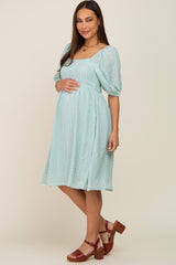 Mint Green Swiss Dot Knee Length Maternity Dress