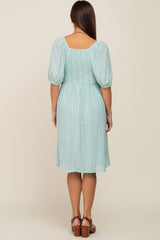 Mint Green Swiss Dot Knee Length Maternity Dress