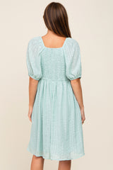 Mint Green Swiss Dot Knee Length Dress