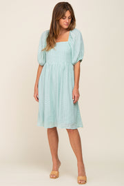 Mint Green Swiss Dot Knee Length Dress