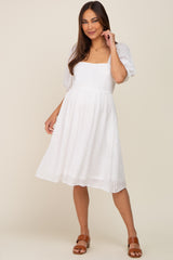 Ivory Swiss Dot Knee Length Maternity Dress