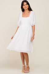 Ivory Swiss Dot Knee Length Dress