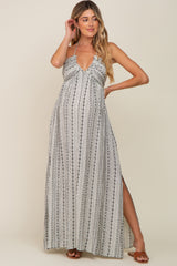 Ivory Halter Printed Side Slit Maternity Maxi Dress