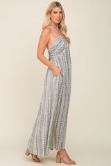 Ivory Halter Printed Side Slit Maxi Dress