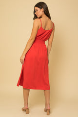 Red Tie Waist Smocked Back Midi Cami Dress