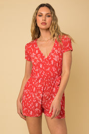 Red Printed Wrap Romper