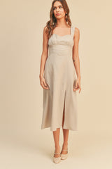 Oatmeal Linen Slit Dress