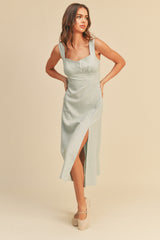 Powder Blue Linen Slit Dress