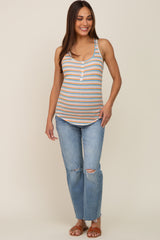 Pink Striped Button Accent Maternity Tank Top