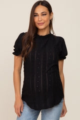 Black Eyelet Textured Mock Neck Maternity Top