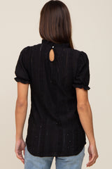 Black Eyelet Textured Mock Neck Maternity Top