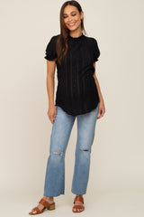 Black Eyelet Textured Mock Neck Maternity Top