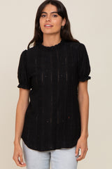 Black Eyelet Textured Mock Neck Top