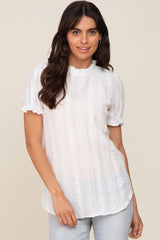 Ivory Eyelet Textured Mock Neck Top