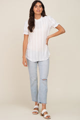 Ivory Eyelet Textured Mock Neck Top