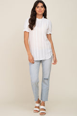 Ivory Eyelet Textured Mock Neck Top