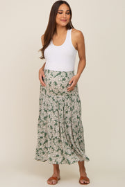 Green Floral Tiered Maternity Maxi Skirt