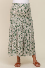 Green Floral Tiered Maternity Maxi Skirt