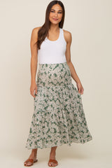 Green Floral Tiered Maternity Maxi Skirt