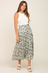 Green Floral Tiered Maternity Maxi Skirt