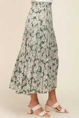 Green Floral Tiered Maxi Skirt