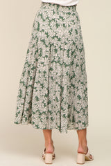 Green Floral Tiered Maxi Skirt