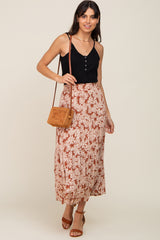 Mocha Floral Tiered Maxi Skirt