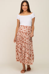 Mocha Floral Tiered Maternity Maxi Skirt