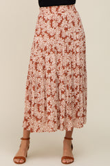 Mocha Floral Tiered Maxi Skirt