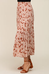 Mocha Floral Tiered Maxi Skirt