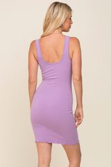 Lavender Ribbed Sleeveless Lettuce Hem Dress