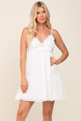 White Crochet Ruffle Maternity Dress