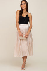 Cream Pleated Satin Maternity Midi Skirt