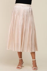 Cream Pleated Satin Maternity Midi Skirt