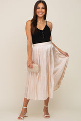 Cream Pleated Satin Maternity Midi Skirt