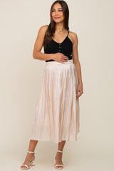 Cream Pleated Satin Maternity Midi Skirt