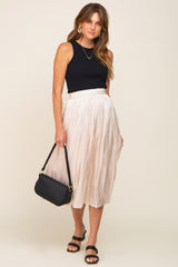 Cream Pleated Satin Maternity Midi Skirt