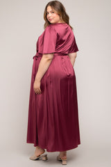 Burgundy Satin Wrap Plus Maternity/Nursing Dress