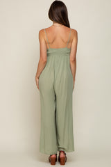 Sage Front Tie Sleeveless Maternity Jumpsuit