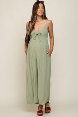 Sage Front Tie Sleeveless Maternity Jumpsuit