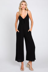 Black Front Tie Sleeveless Jumpsuit