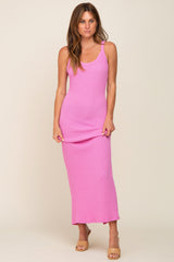 Pink Sleeveless Ribbed Maxi Dress