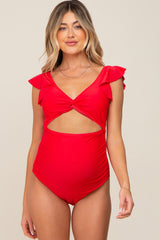 Red Cutout Flutter One Piece Maternity Swimsuit