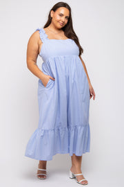 Light Blue Ruffle Strap Back Tie Plus Midi Dress