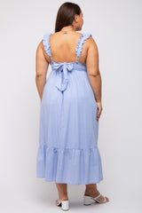 Light Blue Ruffle Strap Back Tie Plus Midi Dress